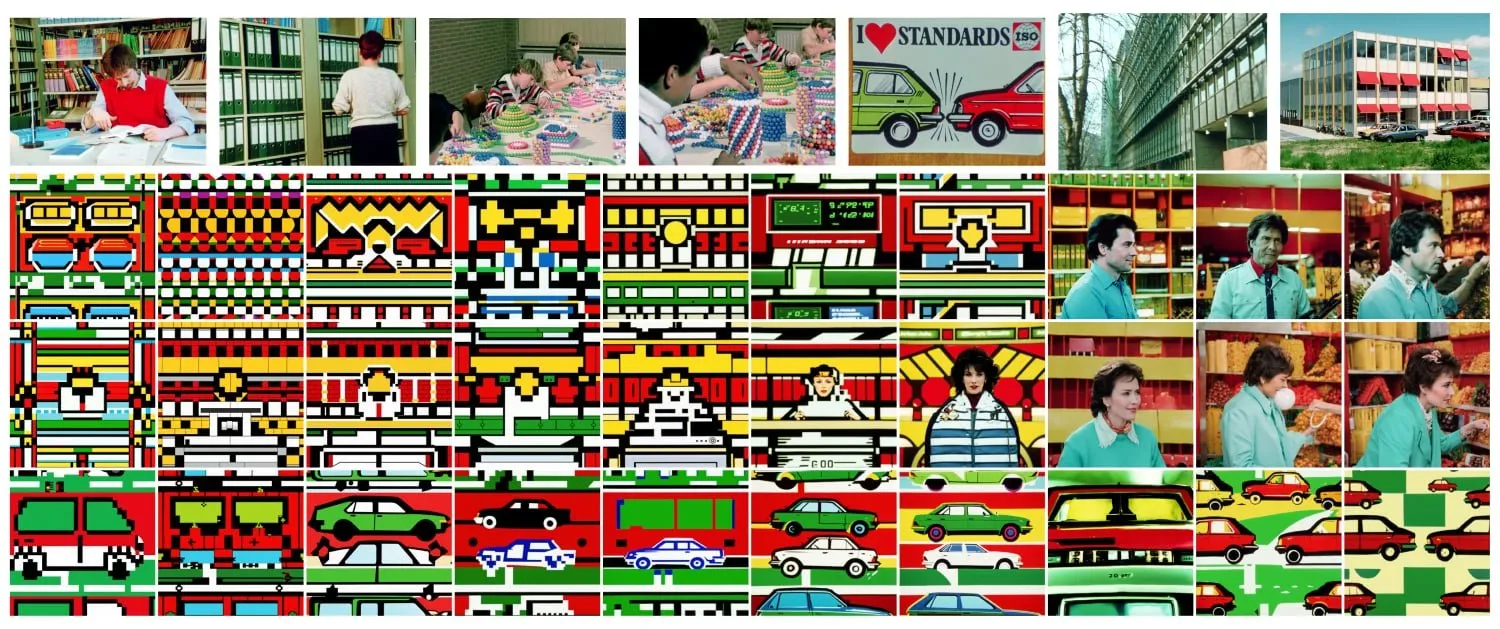 On the top row, we can see images from Polygoon used for training the neural network. The following rows show the gradual steps of the formation of an image informed by the network's latent space. Row 1 has been prompted with the word "man", row 2 with "woman", and row 3 with "car".
