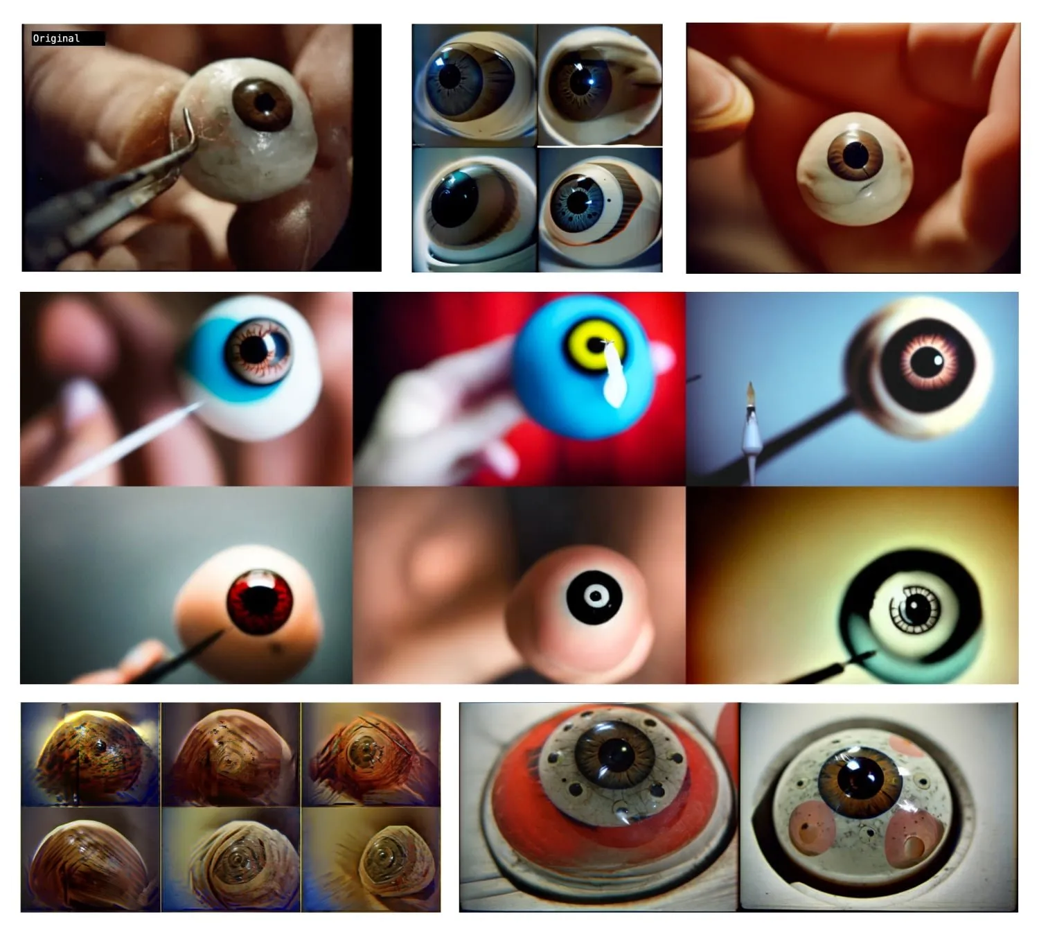 Visual delusions of an eye generated from a neural network trained with a Polygoon reportage about prosthetic eyes.