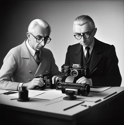 Two Roland Barthes working on a photo lab